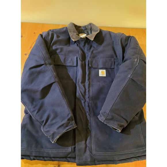 Carhartt Navy Blue 2005 Duck Jacket With Corduroy Collar Men’s Size 44/Large - Picture 1 of 11